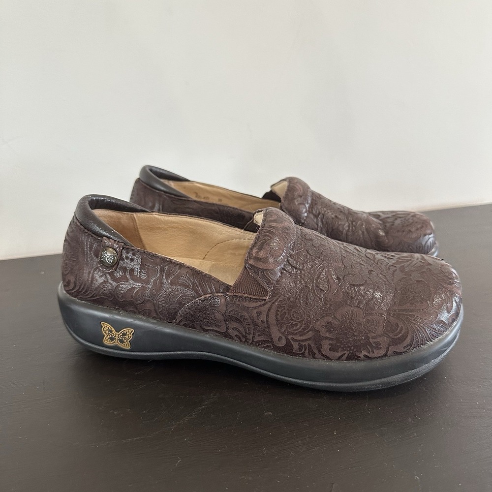 Alegria Keli Womens 39/9 Shoe‎ Brown Paisley Embossed Leather Slip Resistant